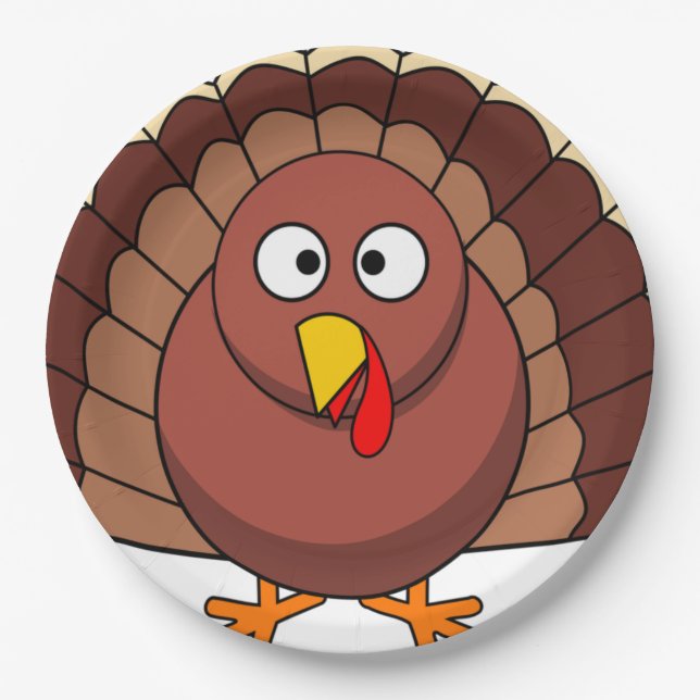 Cute Turkey Thanksgiving Paper Plates (Front)