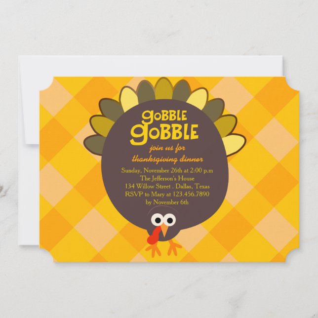 Cute Turkey Thanksgiving Party Invitation (Front)