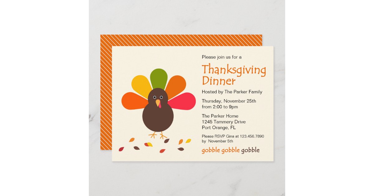 Cute Turkey Thanksgiving Party Invitation | Zazzle