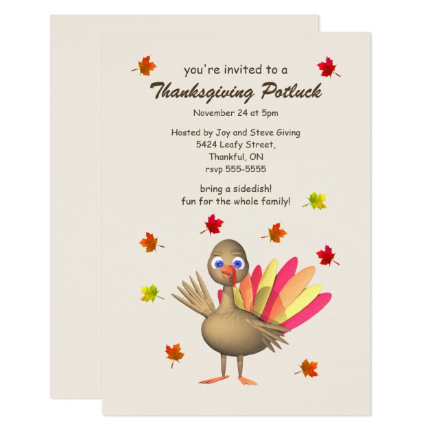 Cute Turkey Thanksgiving Potluck Card