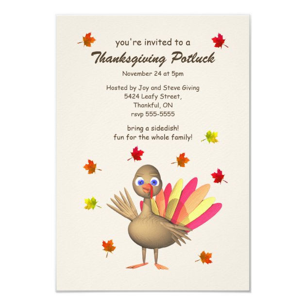 Cute Turkey Thanksgiving Potluck Card