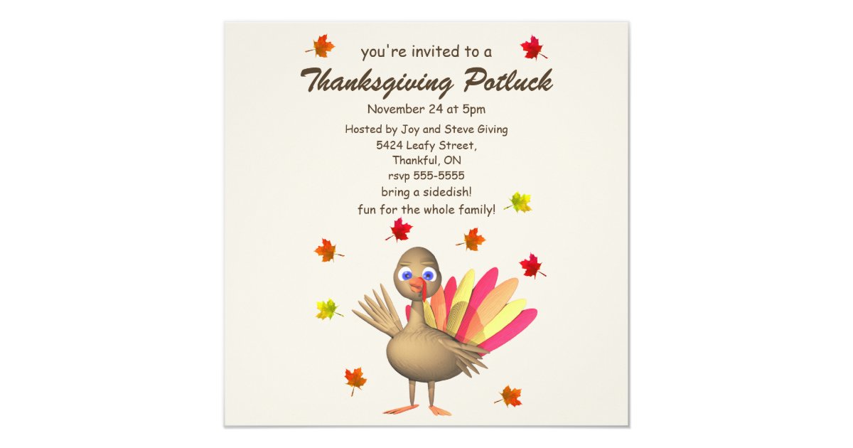 Cute Turkey Thanksgiving Potluck Invitation | Zazzle.com