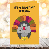 Cute Turkey Thanksgiving Wishes for Grandson Card
