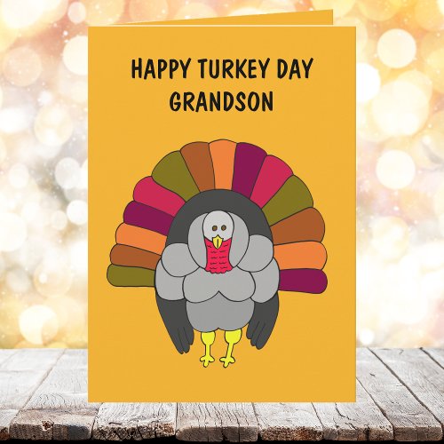 Cute Turkey Thanksgiving Wishes for Grandson Card