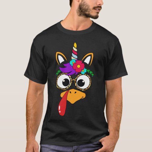 Cute Turkey Unicorn Face Family Glasses  T_Shirt