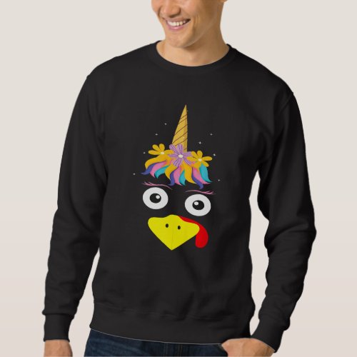 Cute Turkey Unicorn Face Family  Thanksgiving Sweatshirt
