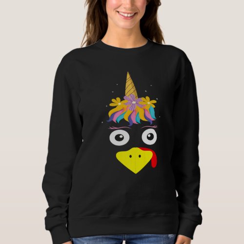 Cute Turkey Unicorn Face Family  Thanksgiving Sweatshirt