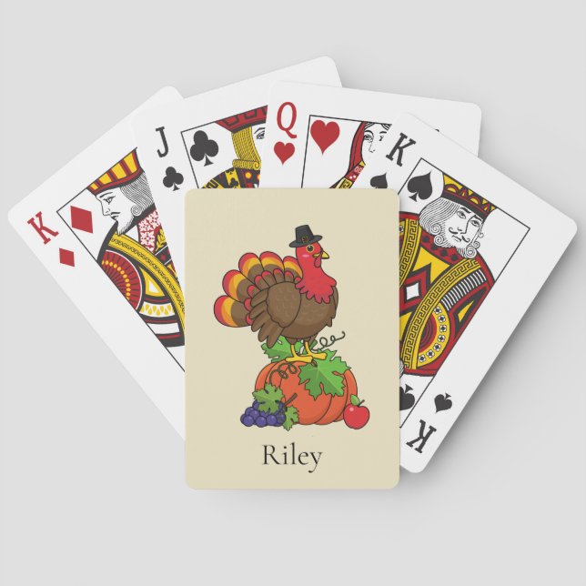Cute Turkey w/ Harvest Thanksgiving | Personalize Poker Cards (Back)