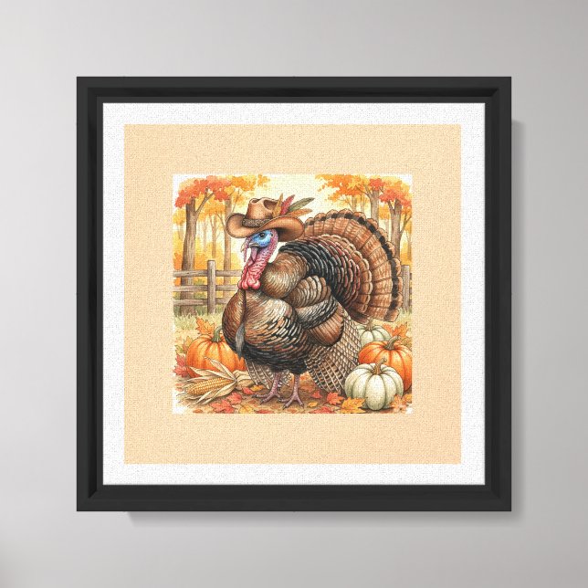Cute Turkey Wall Art – Thanksy Cowboy Fall Illustr (Front)