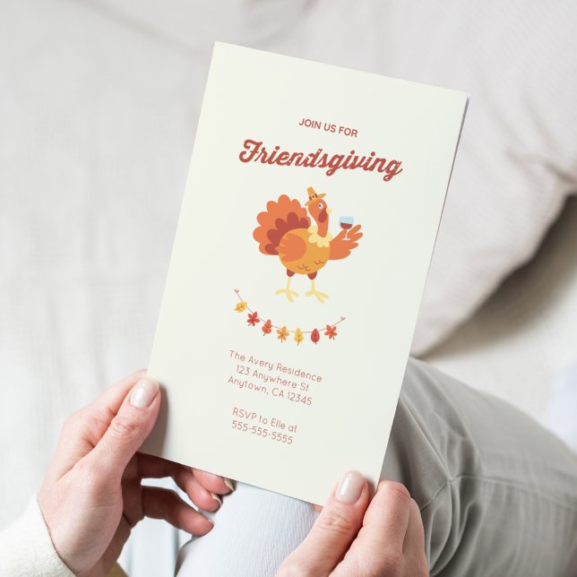 Cute Turkey Wine Friendsgiving Invitation (Creator Uploaded)