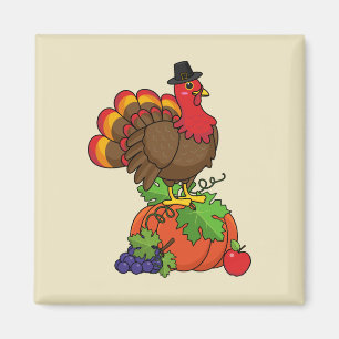 Cute Turkey with Harvest Thanksgiving Magnet
