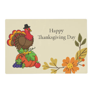 Cute Turkey with Harvest Thanksgiving Placemat
