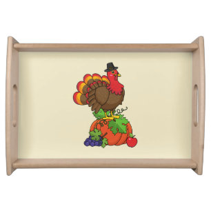 Cute Turkey with Harvest Thanksgiving Serving Tray