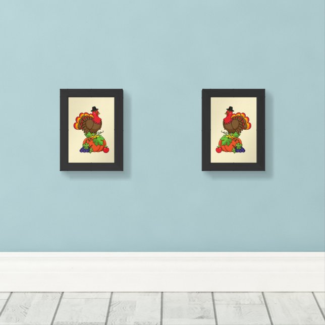 Cute Turkey with Harvest Thanksgiving Wall Art Sets (Wood Floor)