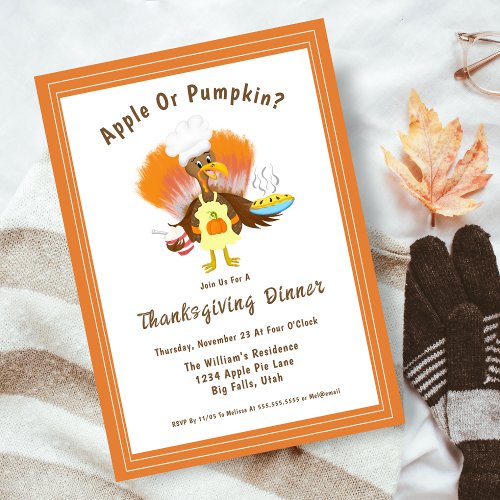 Cute Turkey With Pie And Ice Cream Thanksgiving Invitation