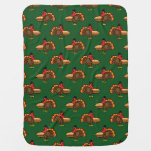 Cute Turkey with Pumpkin Pie Thanksgiving Baby Blanket