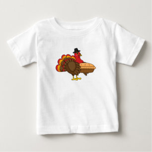 Cute Turkey with Pumpkin Pie Thanksgiving Baby T-Shirt