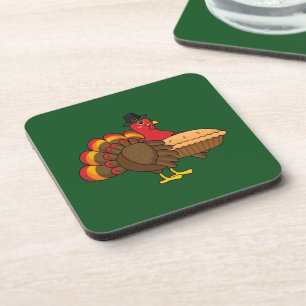 Cute Turkey with Pumpkin Pie Thanksgiving Beverage Coaster