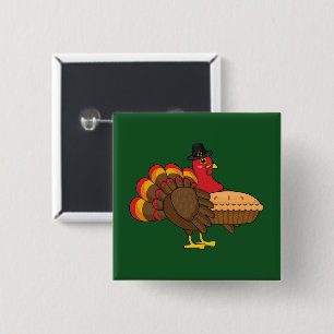 Cute Turkey with Pumpkin Pie Thanksgiving Button