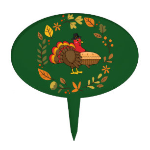 Cute Turkey with Pumpkin Pie Thanksgiving Cake Topper