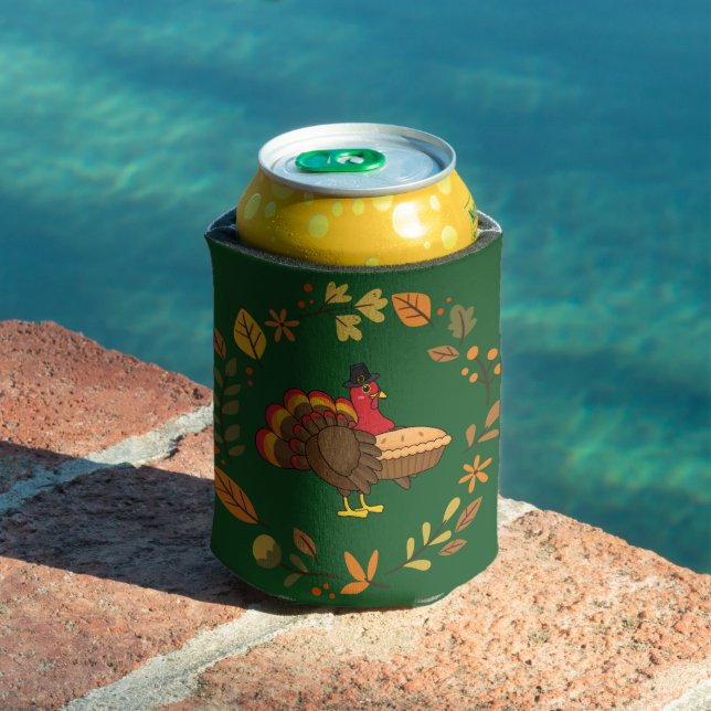 Cute Turkey with Pumpkin Pie Thanksgiving Can Cooler (In Situ Pool)