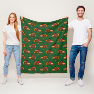 Cute Turkey with Pumpkin Pie Thanksgiving Fleece Blanket