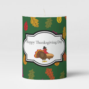 Cute Turkey with Pumpkin Pie Thanksgiving Pillar Candle