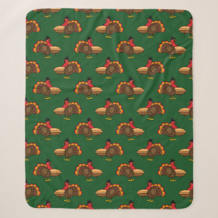 Cute Turkey with Pumpkin Pie Thanksgiving Sherpa Blanket