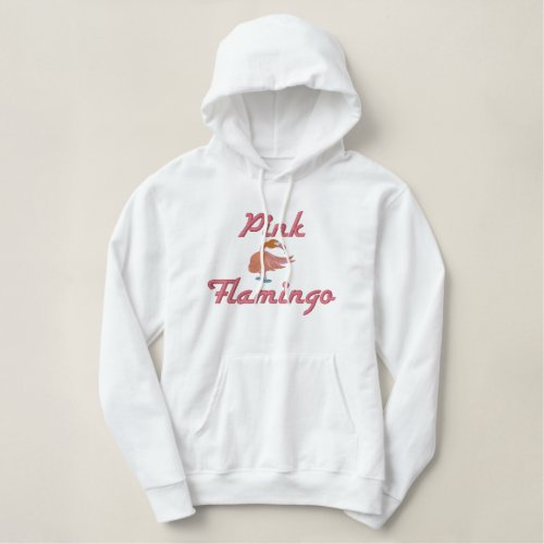 Cute Turning Head Flamingo Pink Flamingo Text Embroidered Hoodie