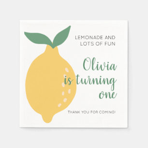 Cute Turning One Yellow Lemon 1st Birthday Napkins