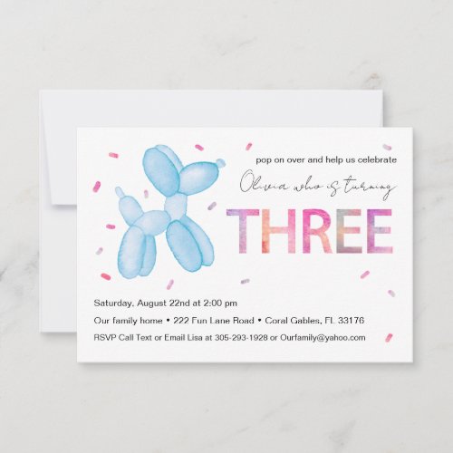 Cute Turning Three Birthday Party Invitations