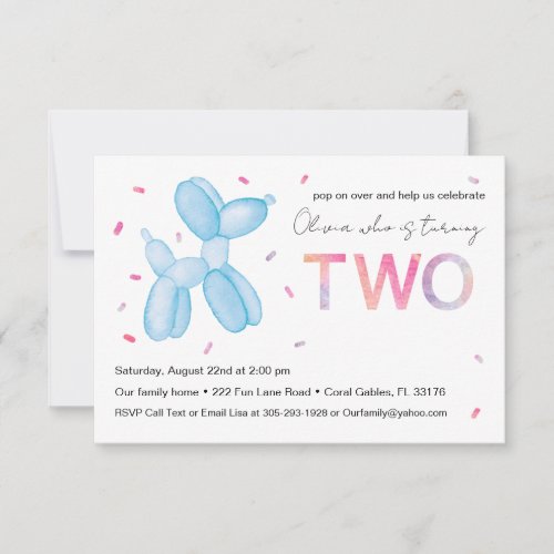 Cute Turning Two Birthday Party Invitations