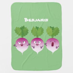 Cute turnip vegetable trio singing cartoon baby blanket