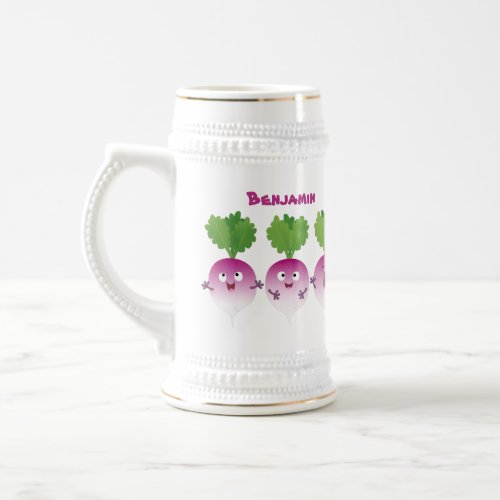 Cute turnip vegetable trio singing cartoon beer stein