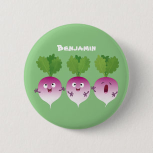 Cute turnip vegetable trio singing cartoon button