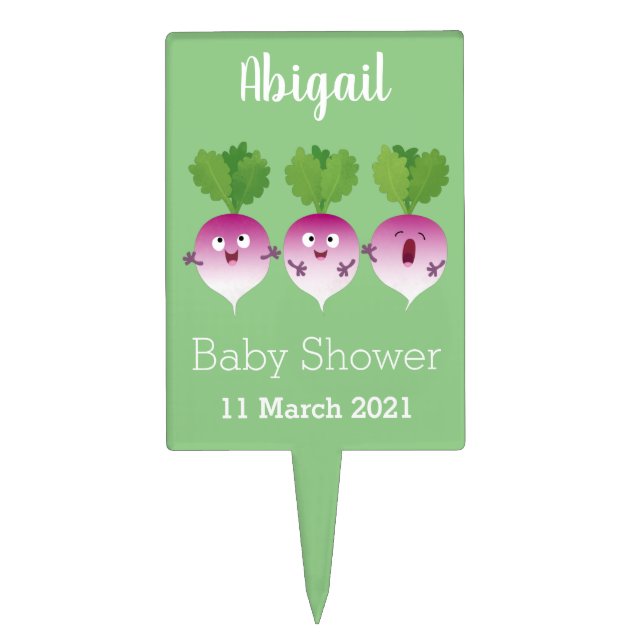 Cute turnip vegetable trio singing cartoon cake topper (Front)