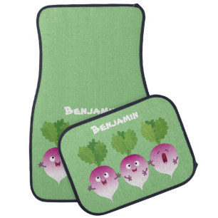 Cute turnip vegetable trio singing cartoon car floor mat