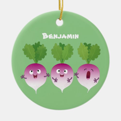 Cute turnip vegetable trio singing cartoon  ceramic ornament