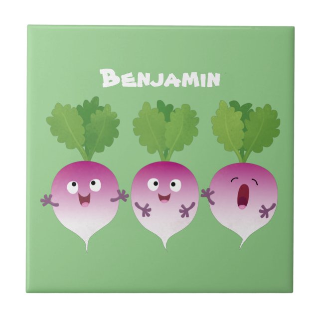 Cute turnip vegetable trio singing cartoon  ceramic tile (Front)