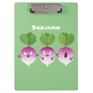 Cute turnip vegetable trio singing cartoon clipboard