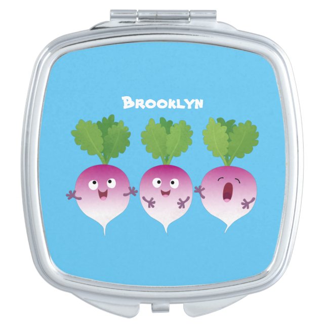 Cute turnip vegetable trio singing cartoon compact mirror (Front)