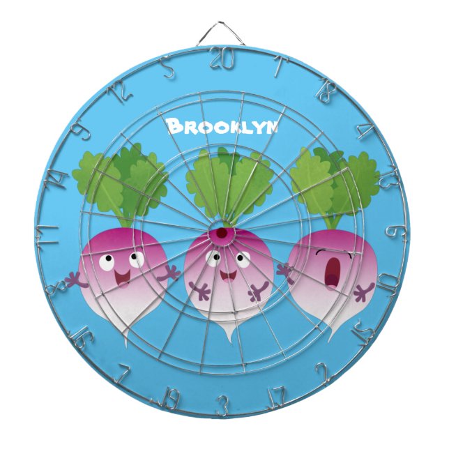 Cute turnip vegetable trio singing cartoon dart board (Front)