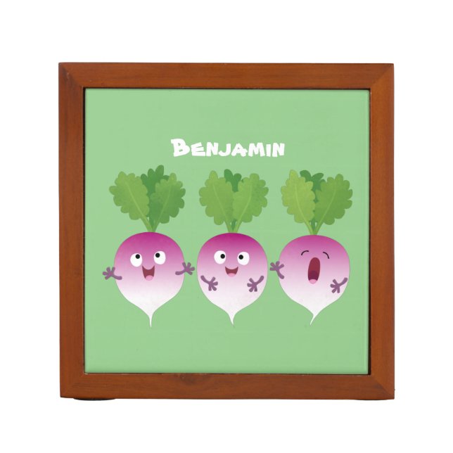 Cute turnip vegetable trio singing cartoon desk organizer (Front)