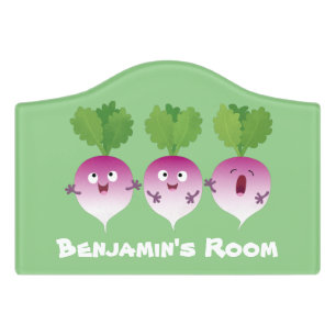Cute turnip vegetable trio singing cartoon door sign
