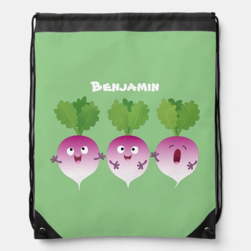 Cute turnip vegetable trio singing cartoon  drawstring bag