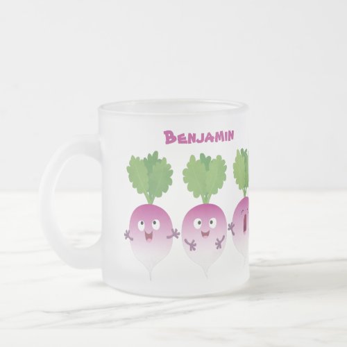 Cute turnip vegetable trio singing cartoon frosted glass coffee mug