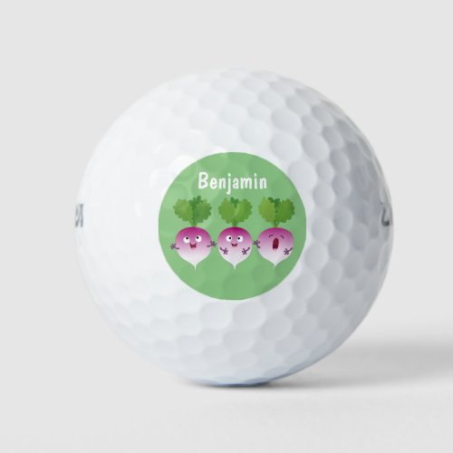 Cute turnip vegetable trio singing cartoon golf balls