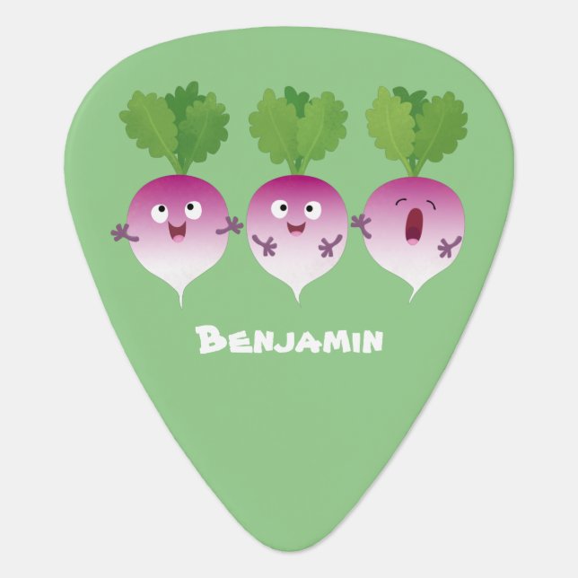 Cute turnip vegetable trio singing cartoon  guitar pick (Front)