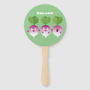 Cute turnip vegetable trio singing cartoon hand fan