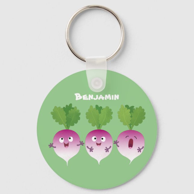 Cute turnip vegetable trio singing cartoon keychain (Front)